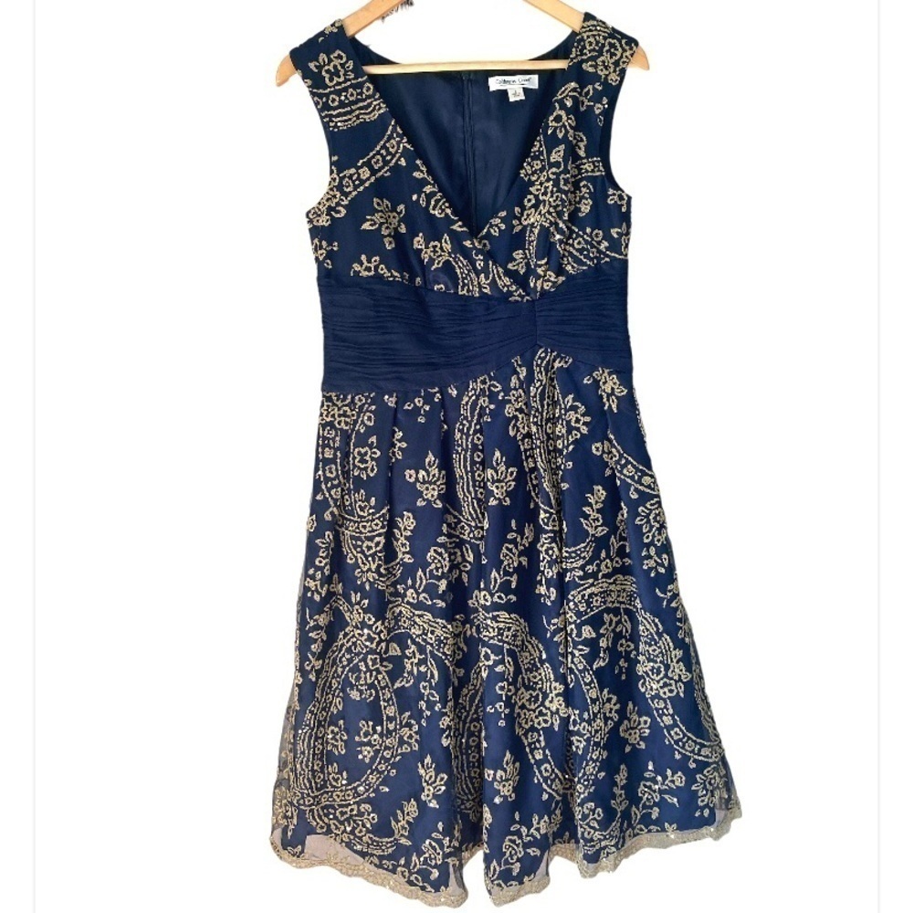 Coldwater Creek dress tulle bead‎ & sequins detail lined size 8 blue & gold